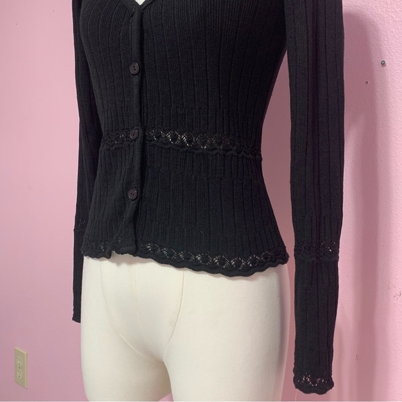 VTG Y2K Wrapper Black Cardigan Sweater Top S - Picture 2 of 10